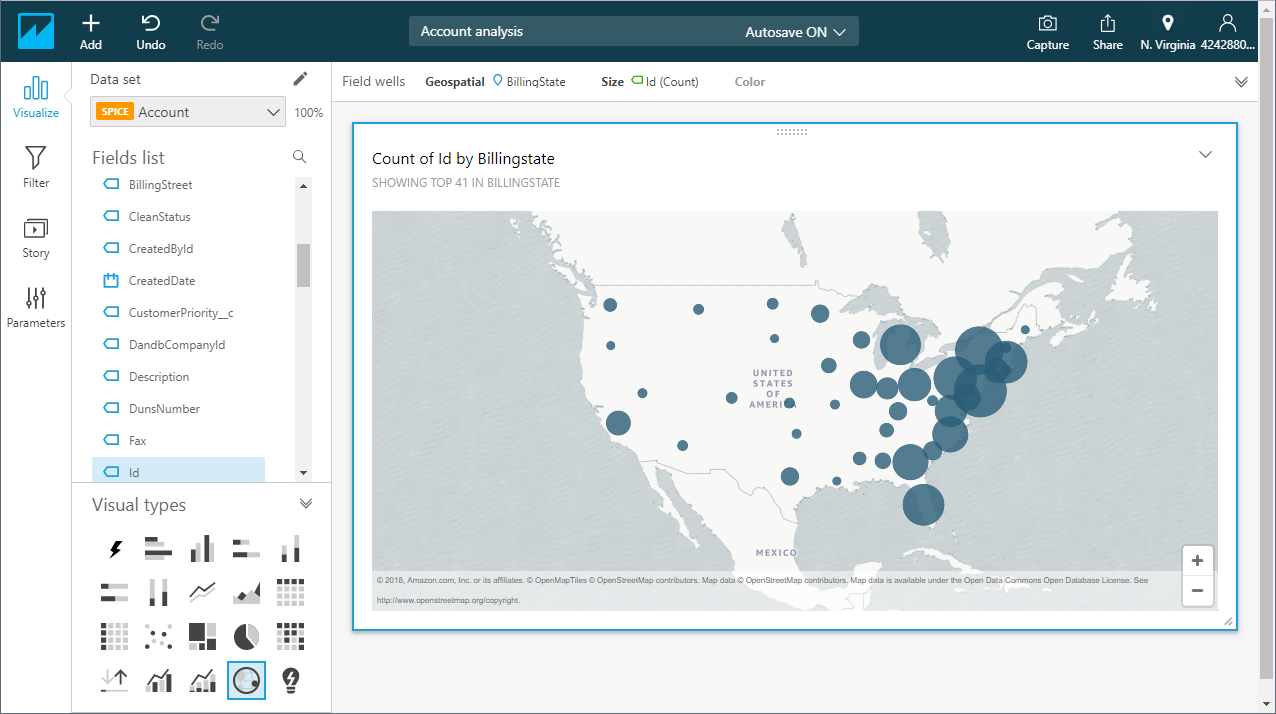 Visualizing data in QuickSight via Connect Cloud (Salesforce is shown).