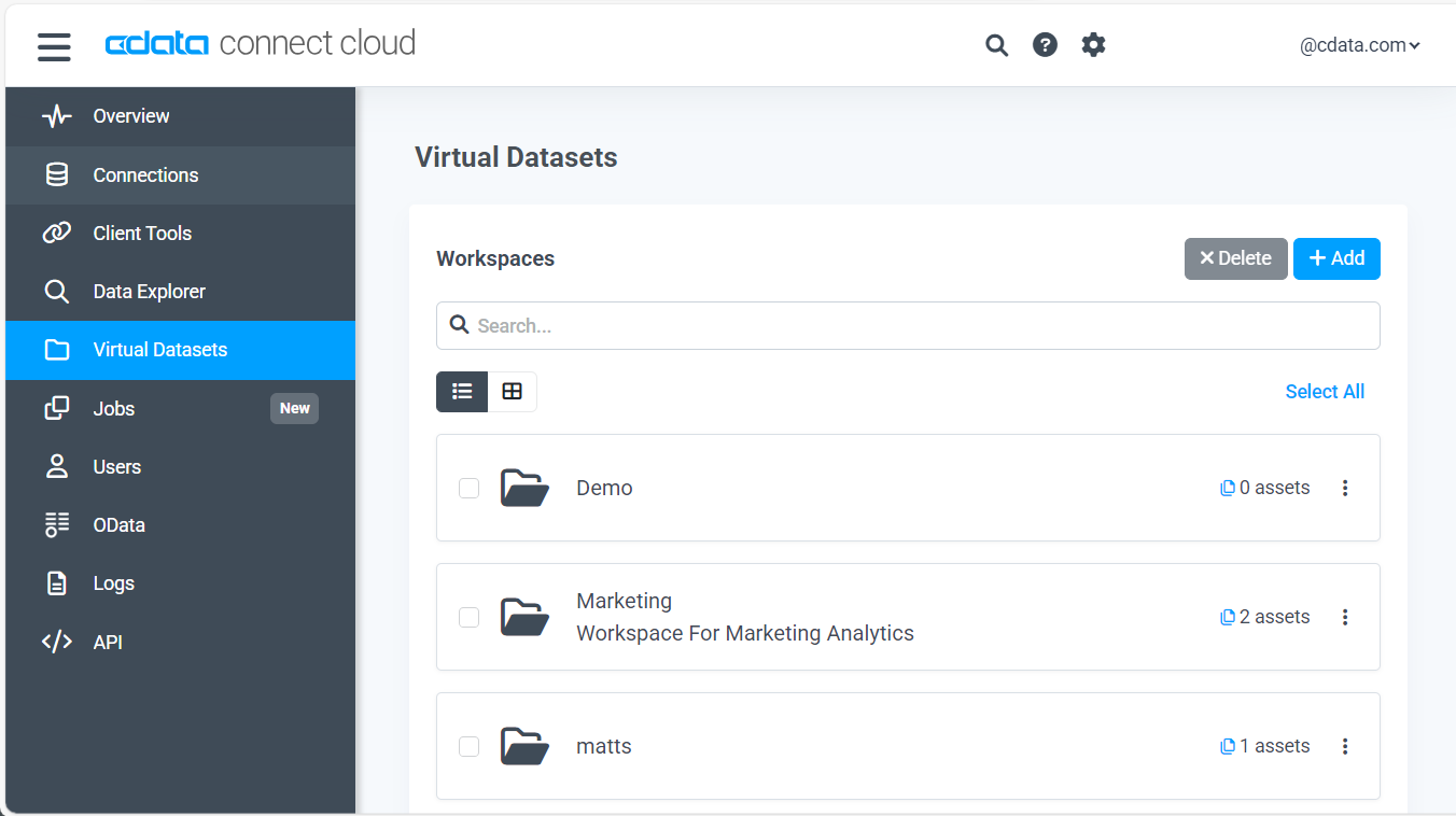 Creating a Workspace under Virtual Datasets in CData Connect Cloud