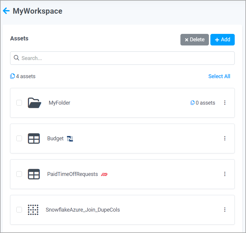 Adding Assets to a Workspace in CData Connect Cloud