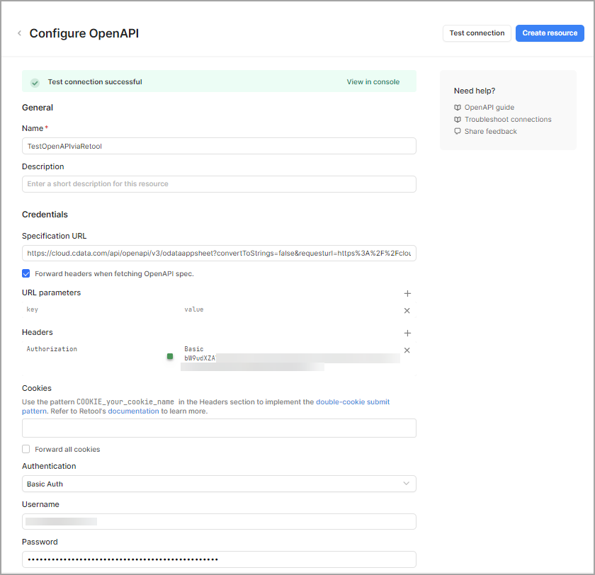 Configuring OpenAPI Resource in Retool