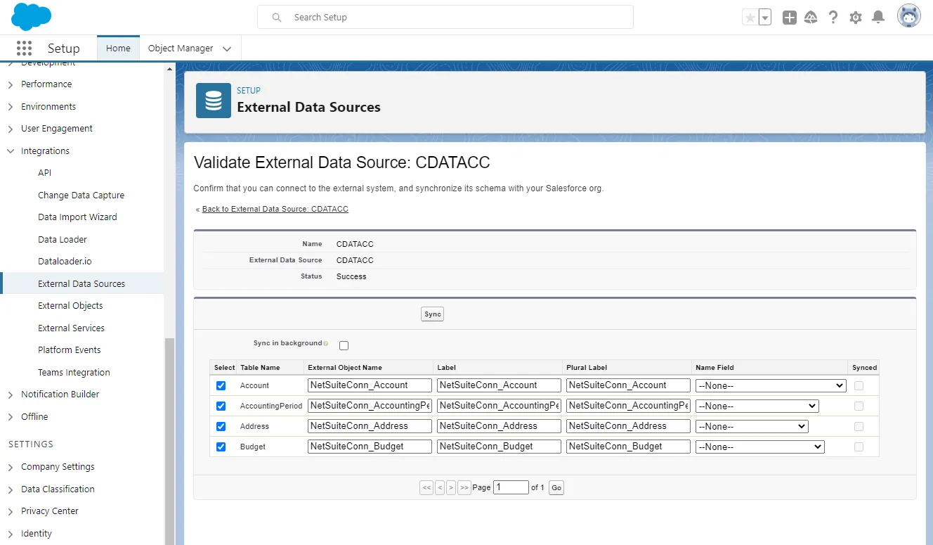 Select external objects (NetSuite の例)