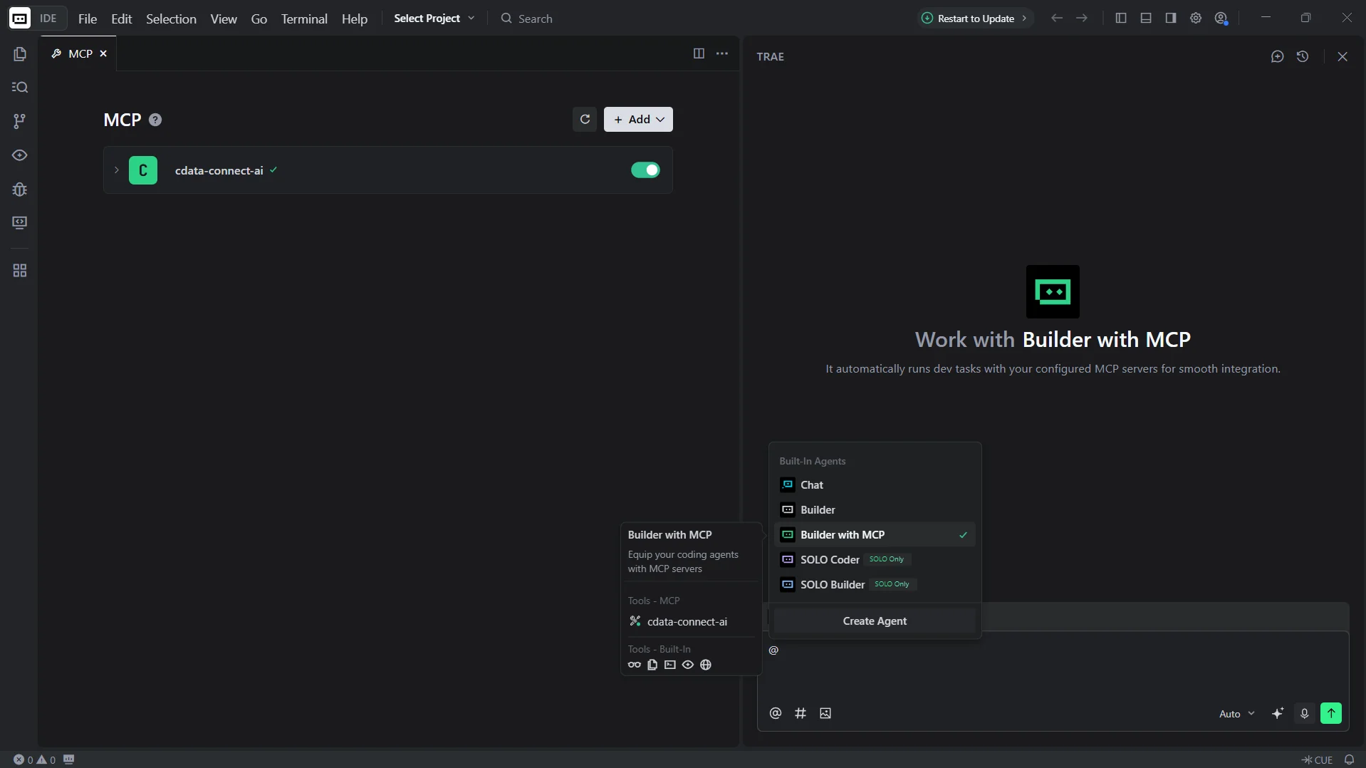 Selecting the Builder with MCP agent