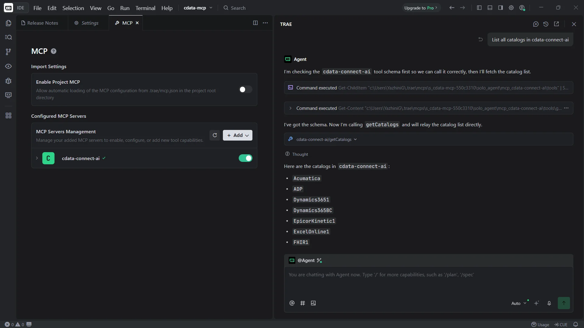 Querying live data from the Trae agent