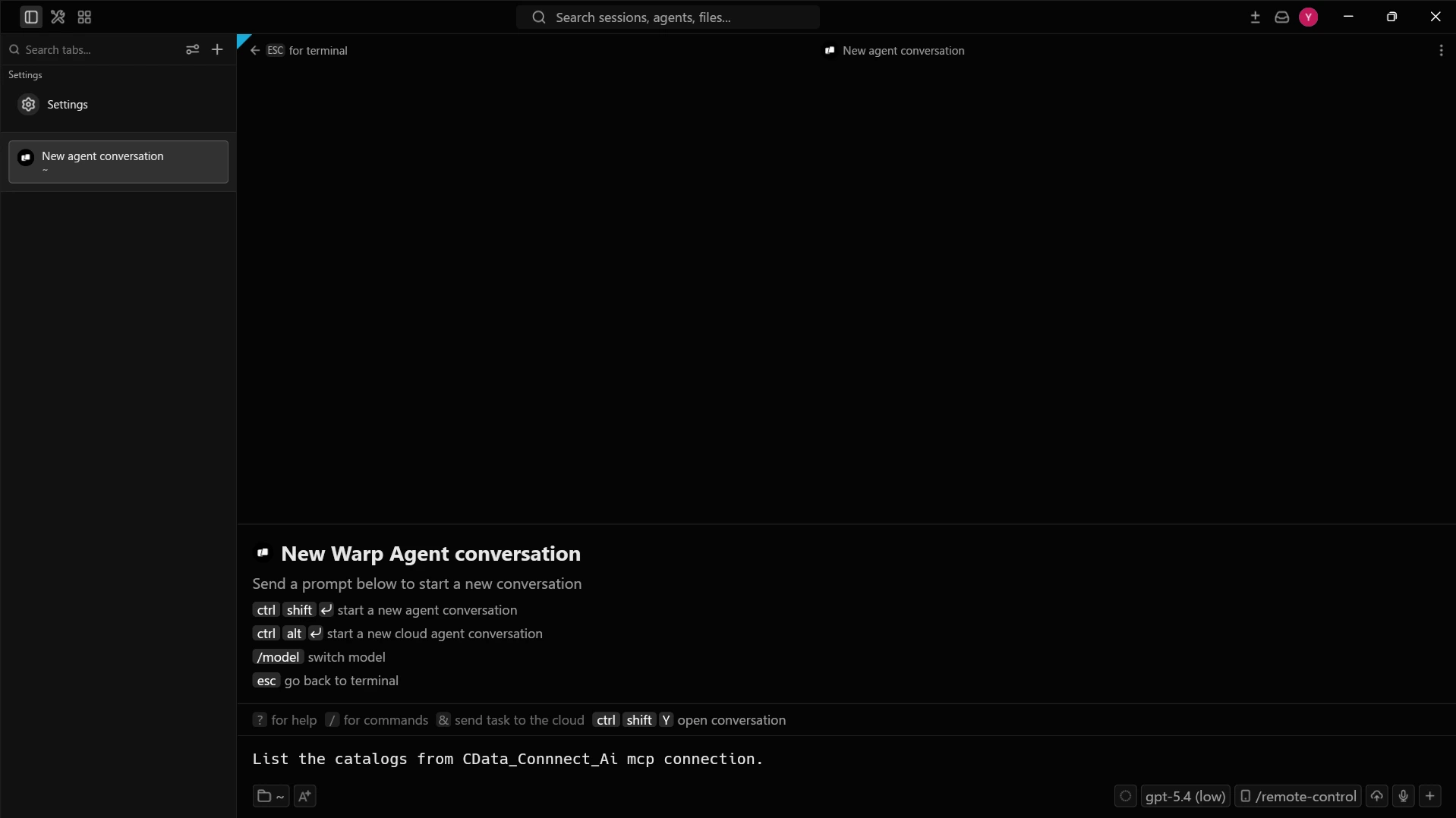 Entering a prompt in the Warp Agent