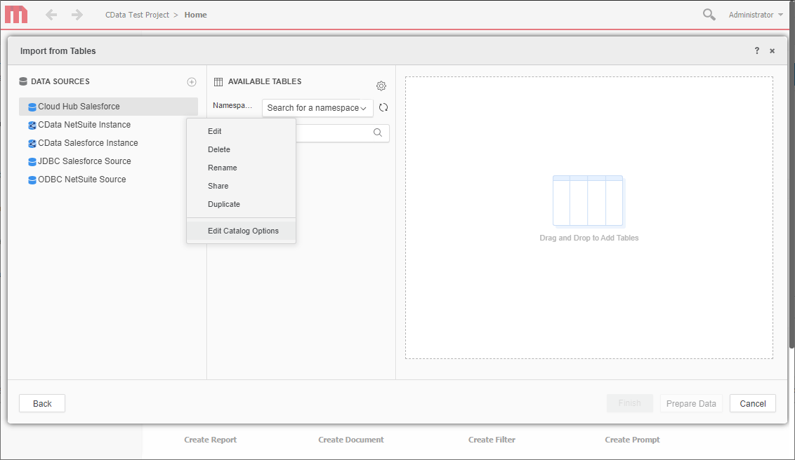 Edit the catalog options.