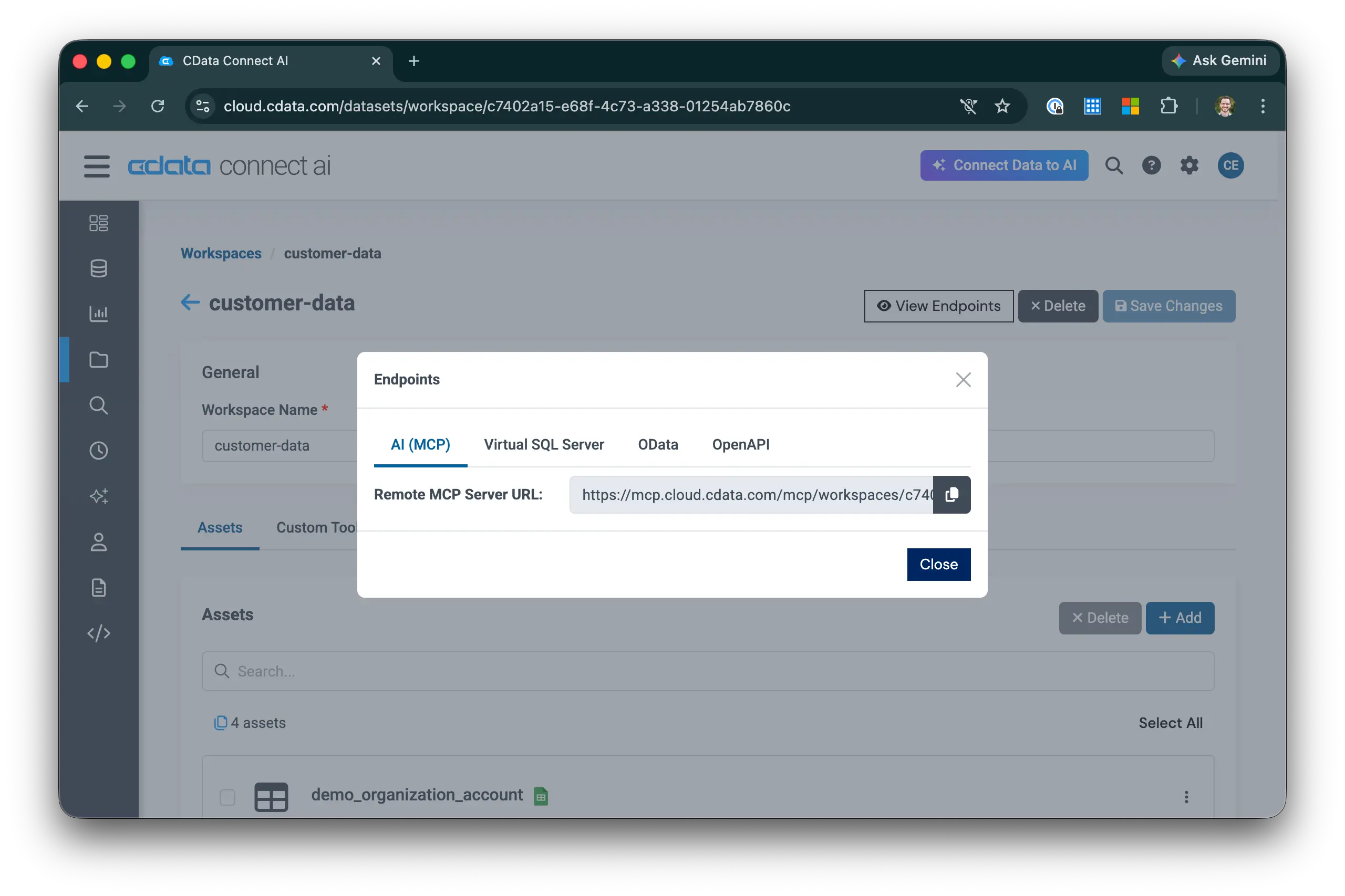 Copying the Workspace MCP Server URL