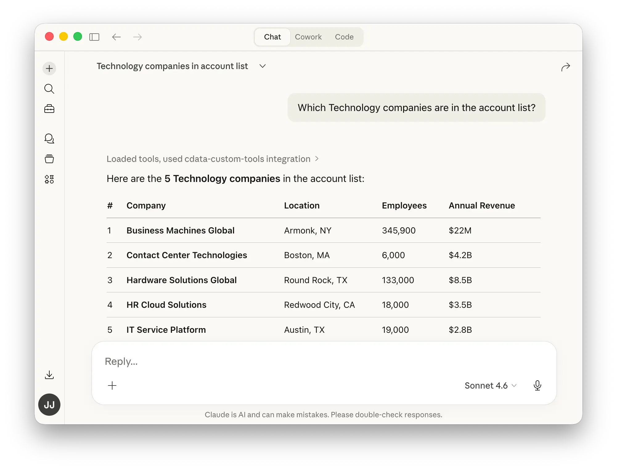 Claude invoking the get_accounts_by_industry tool