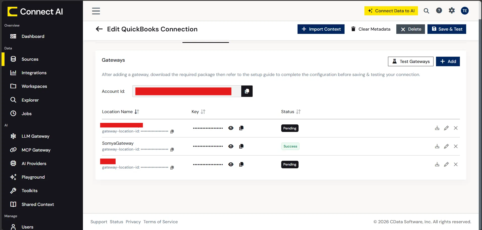 The Private Cloud Connector tab showing SomyaGateway with green Success status alongside other gateway entries