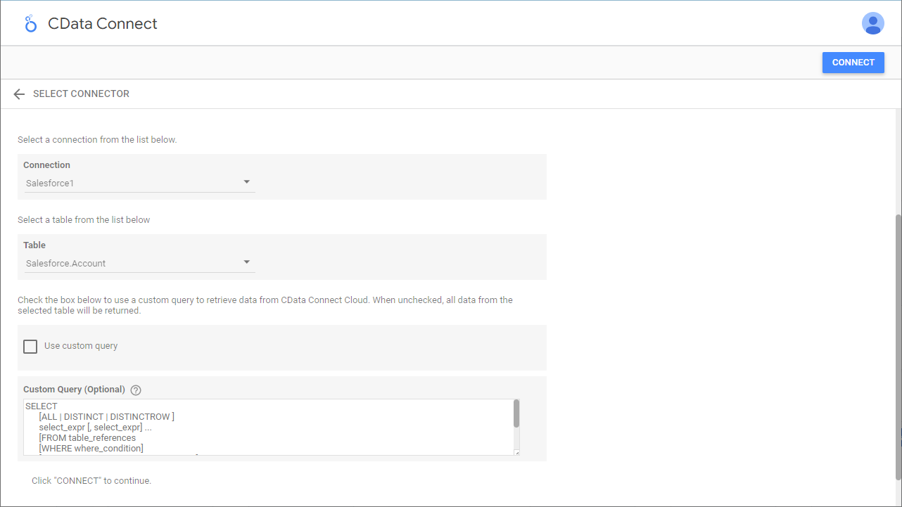 Configure the Connection to CData Connect Server database
