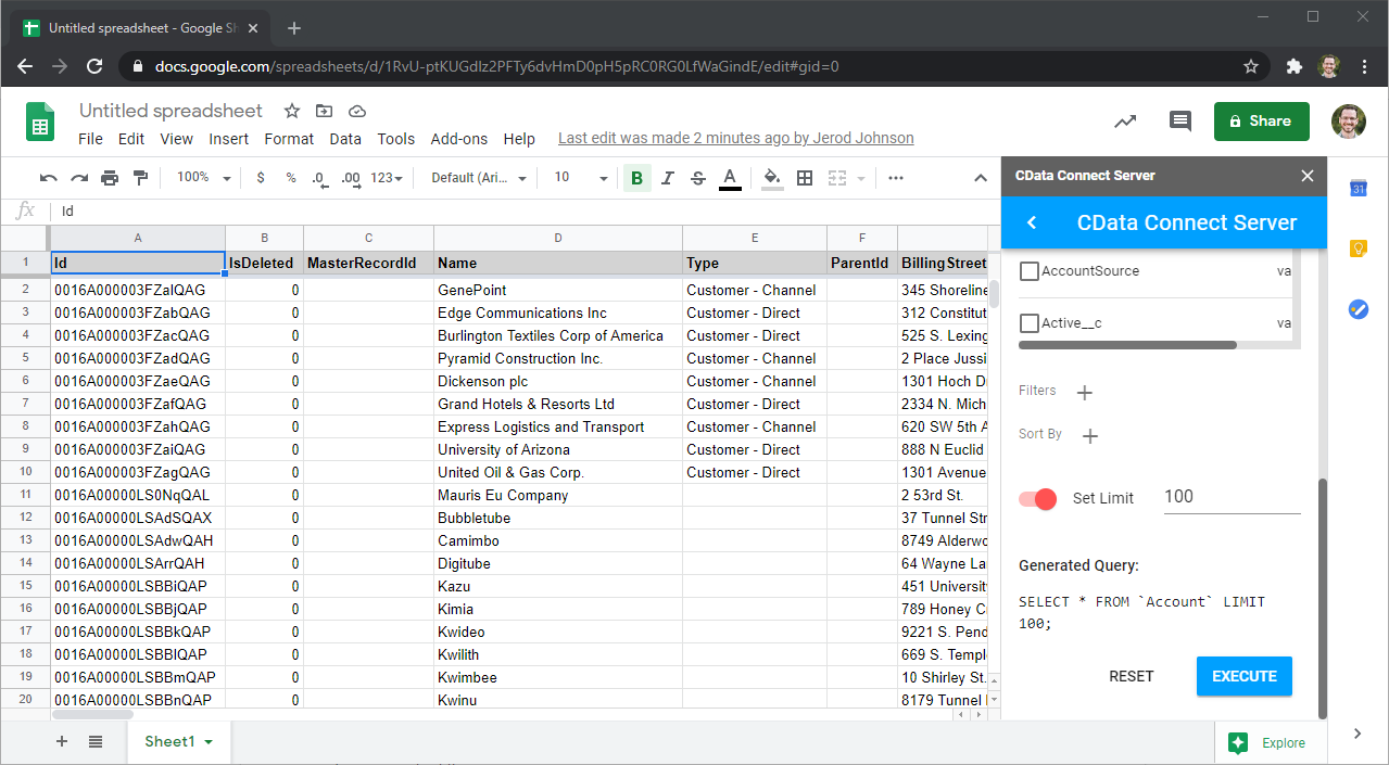 Google Drive data in a Google Sheets workbook