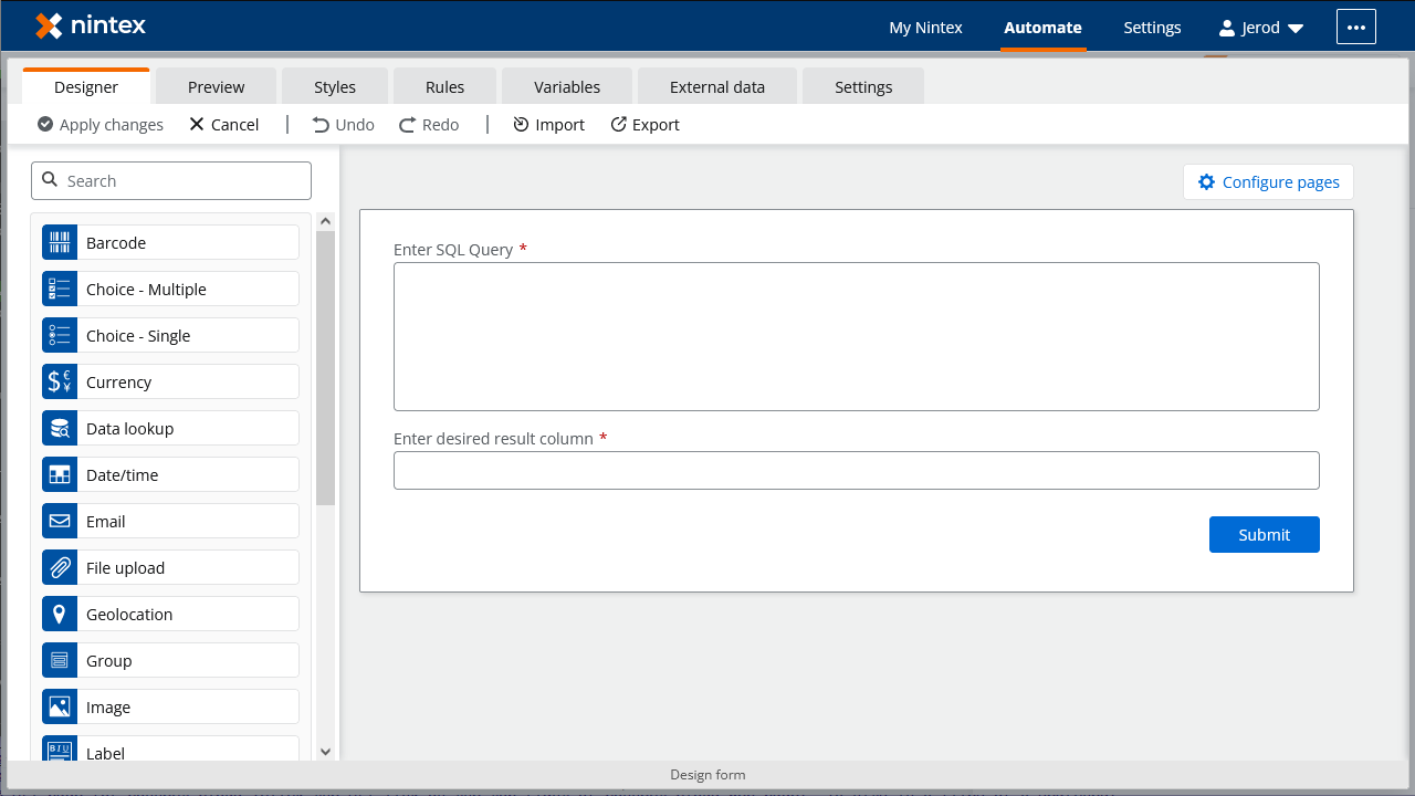 Designing the Start event Form
