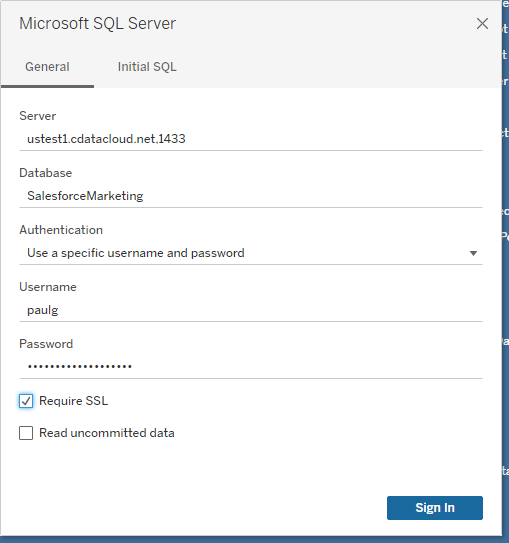 Connect to CData Connect from Tableau Desktop