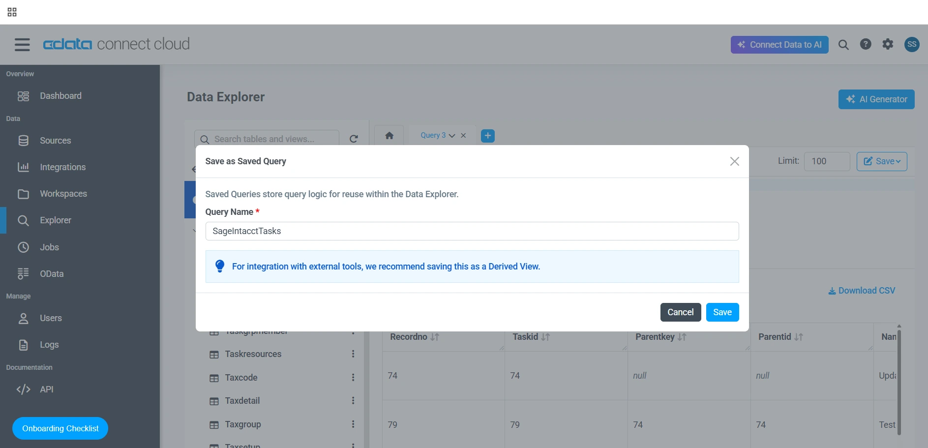 Name the Saved Query and save
