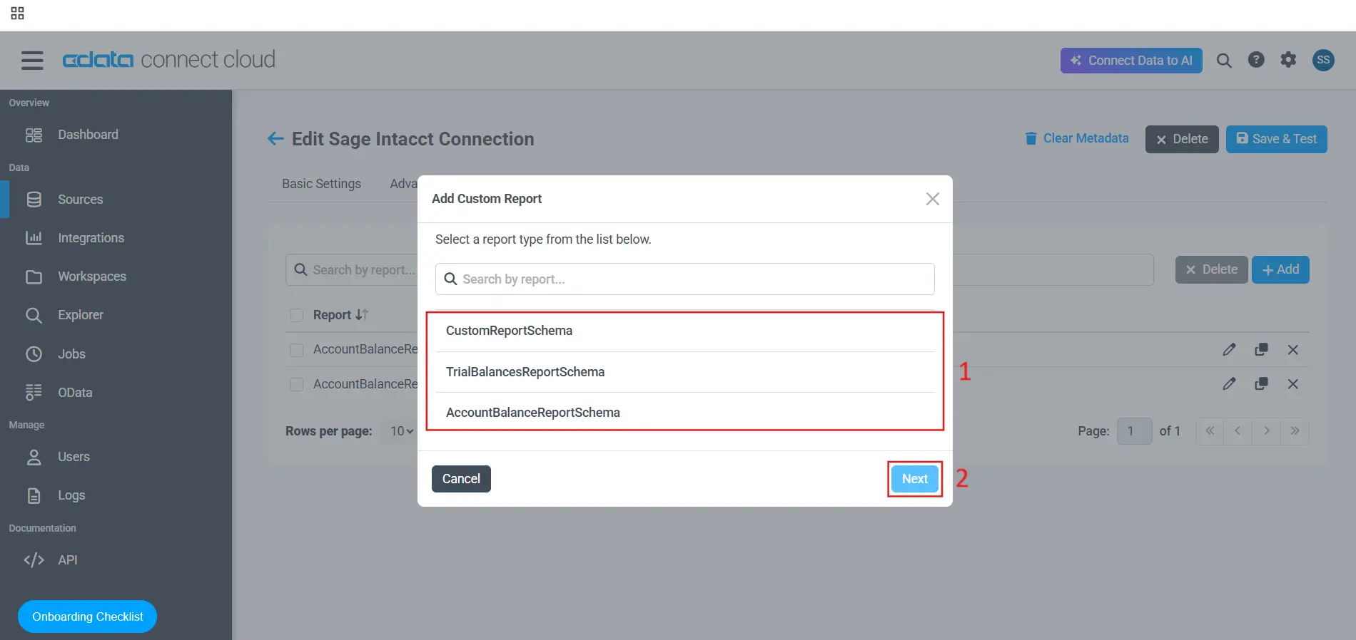 Choose from report options