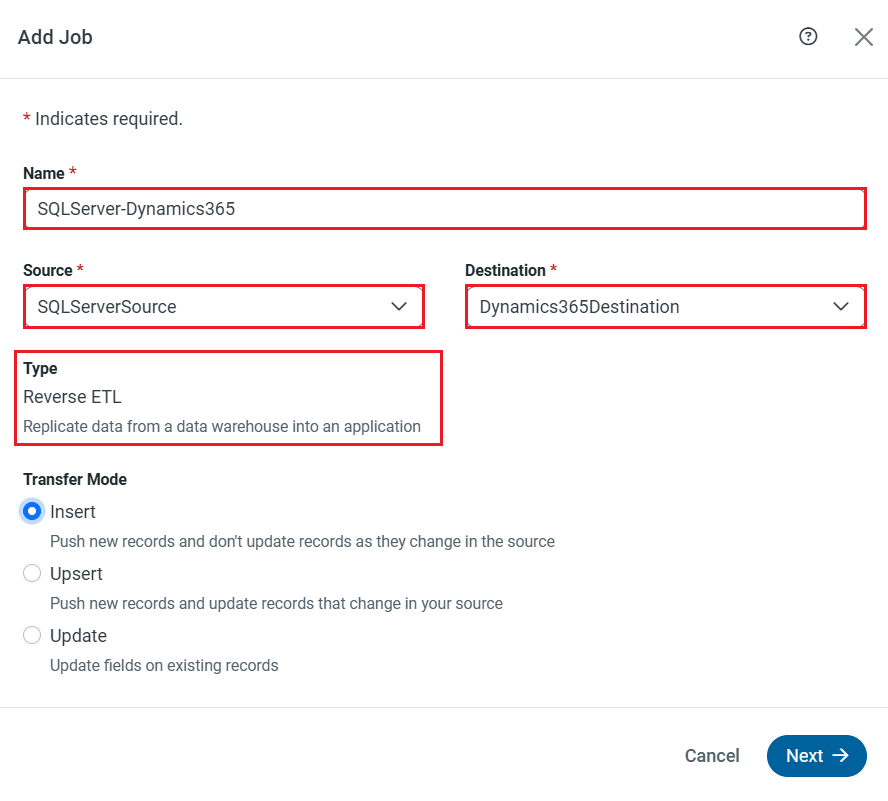 Reverse ETL from a source to Dynamics 365.