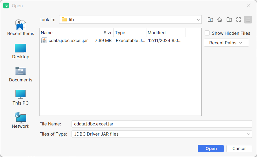 Artifact File selection Screen for DBVisualizer Artifact File Selection Screen in DbVisualizer