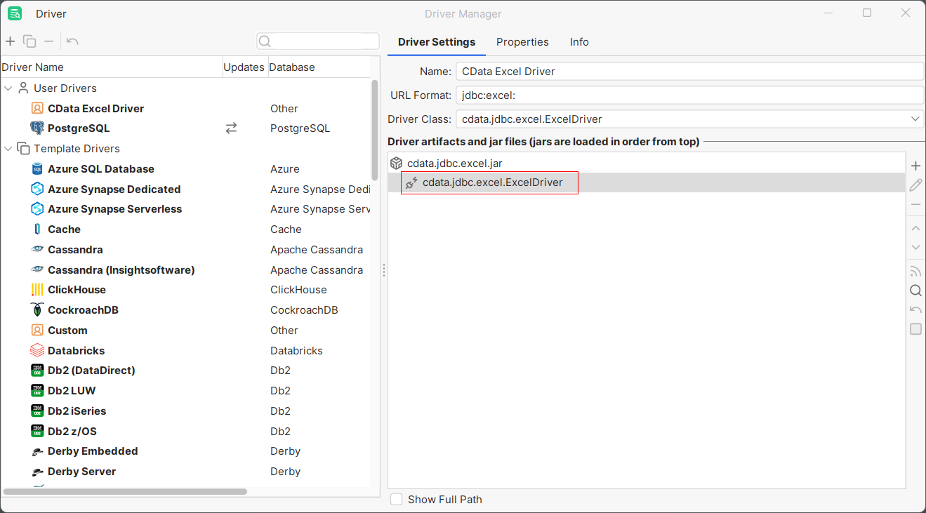 DbVisualizer Driver Class Settings Highlighted DbVisualizer Driver Class Settings
