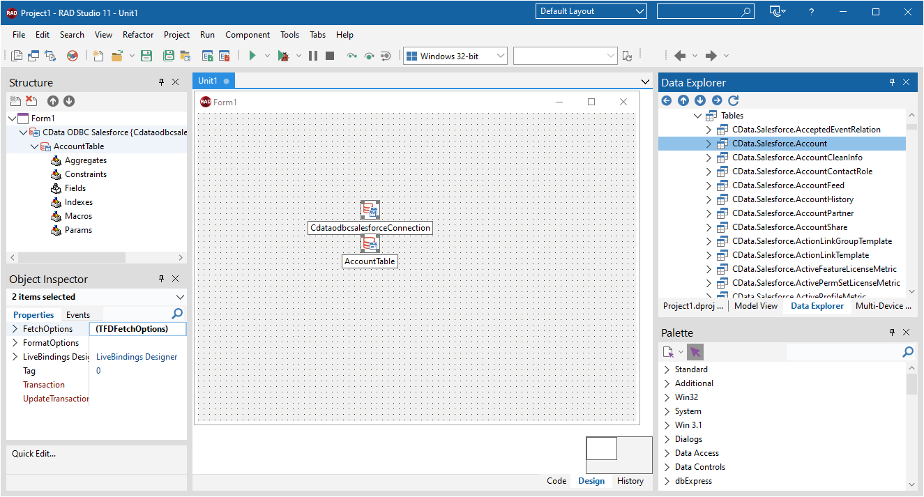 Placing the Table on the Form. (Salesforce is shown.)