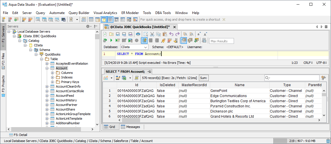 A query executed in the Table Data Editor.(QuickBooks is shown.)