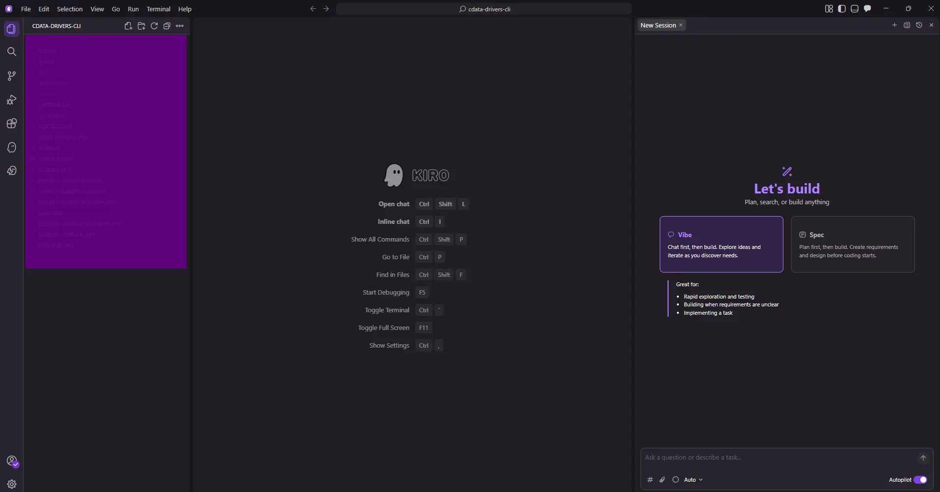 Selecting the working directory in Kiro Desktop