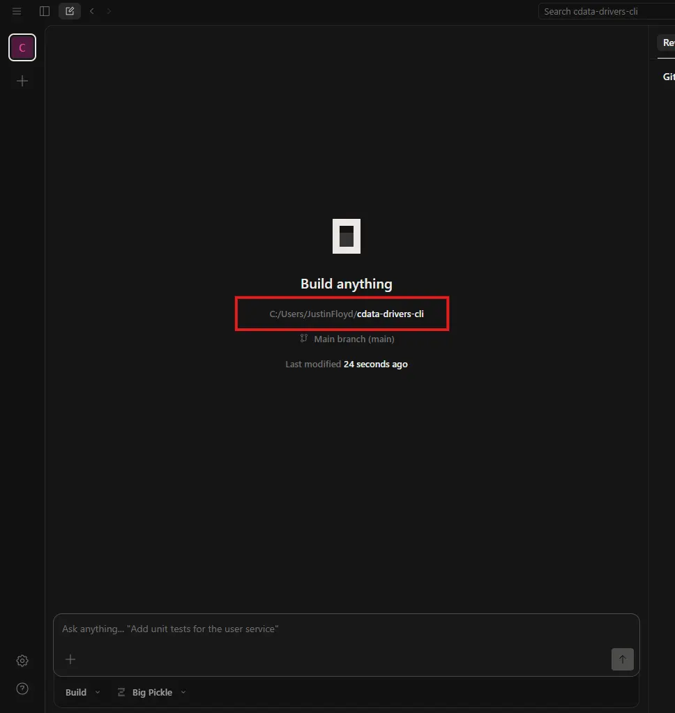 Selecting the working directory in OpenCode Desktop