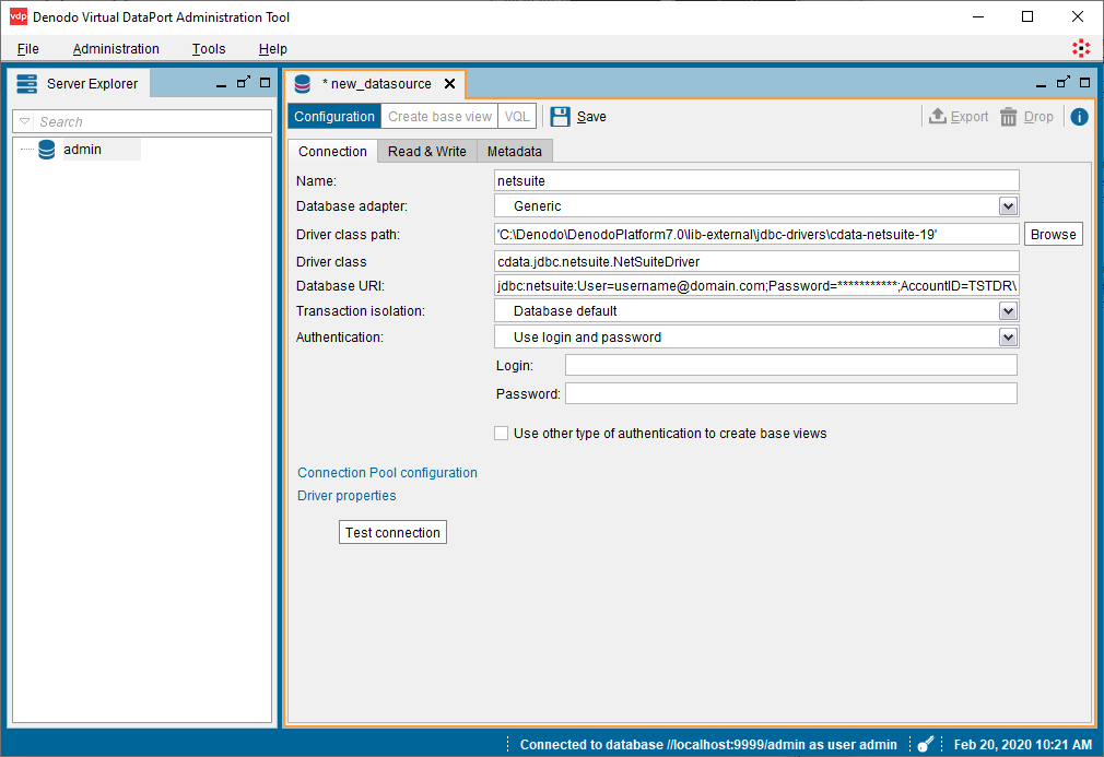 JDBC コネクションを設定（NetSuite の場合）