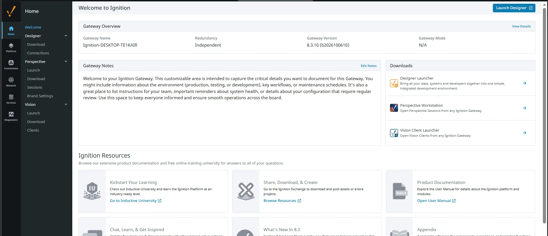 Gateway Home page after login