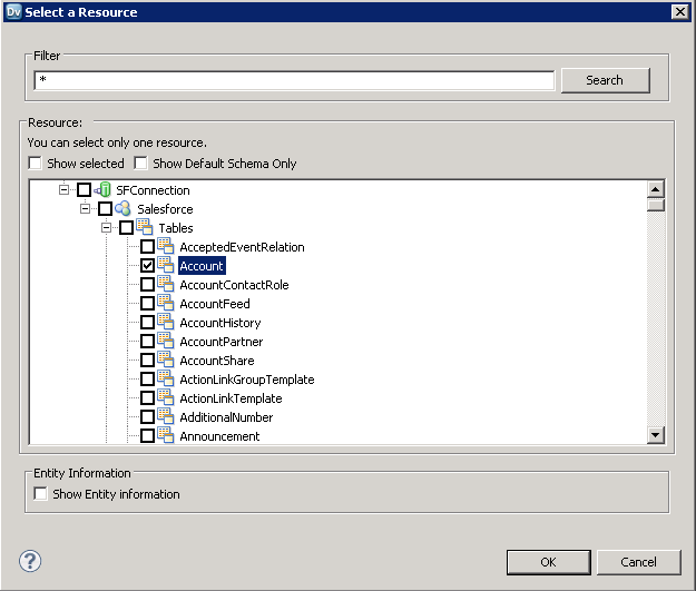 The driver models Blackbaud FE NXT entities as relational tables.(Salesforce is shown.)
