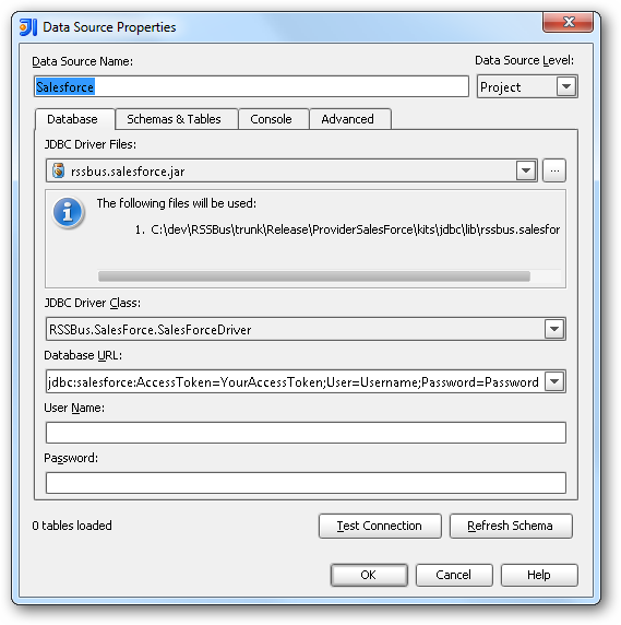 The JDBC data source.(Salesforce is shown.)