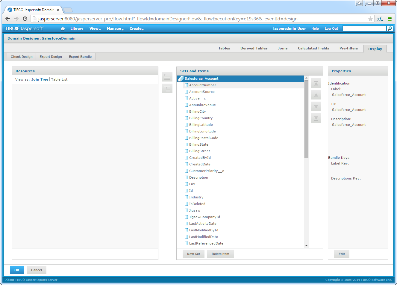 Resources to add on the Display tab in the Domain Designer. (Salesforce is shown.)