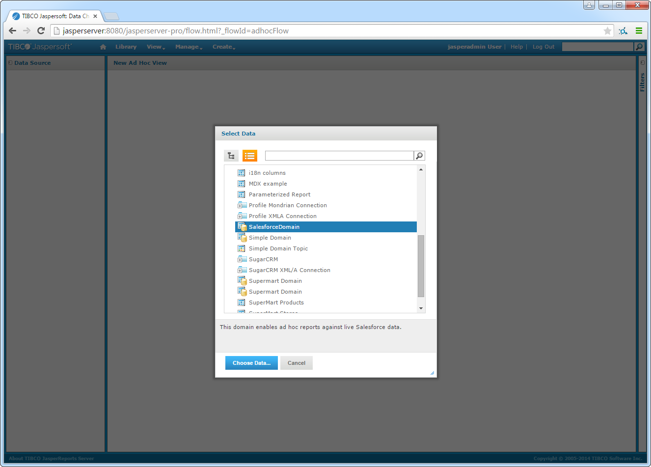The domain to be used for the view. (Salesforce is shown.)
