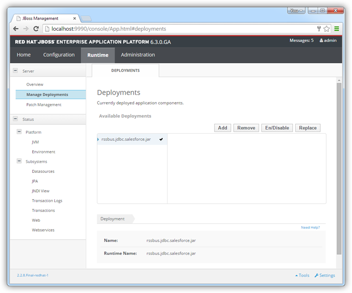 The deployed JAR.(Salesforce is shown.)
