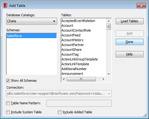 Adding Tables.(Salesforce is shown.)