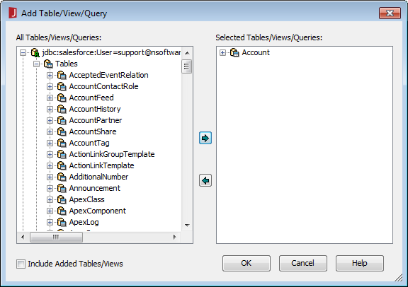 Selecting a table for the query.(Salesforce is shown.)