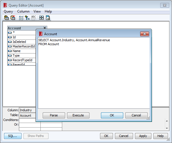 Editing the query.(Salesforce is shown.)