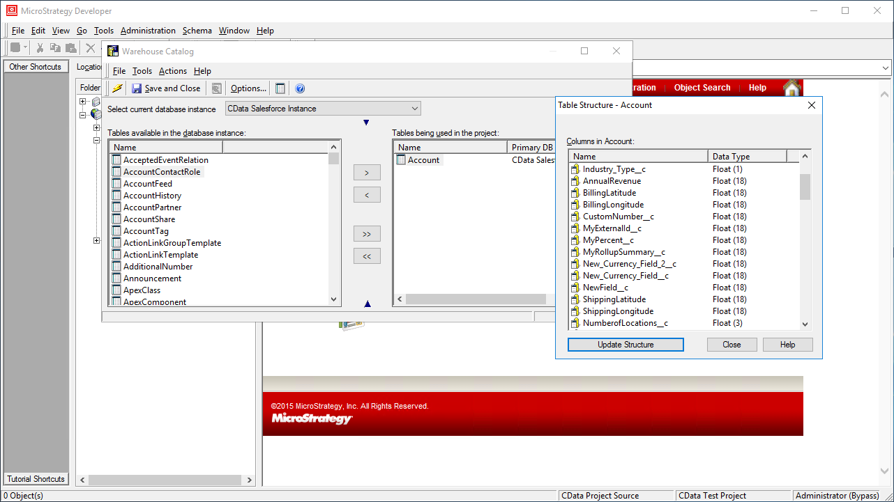 Selecting tables to be used in the project.