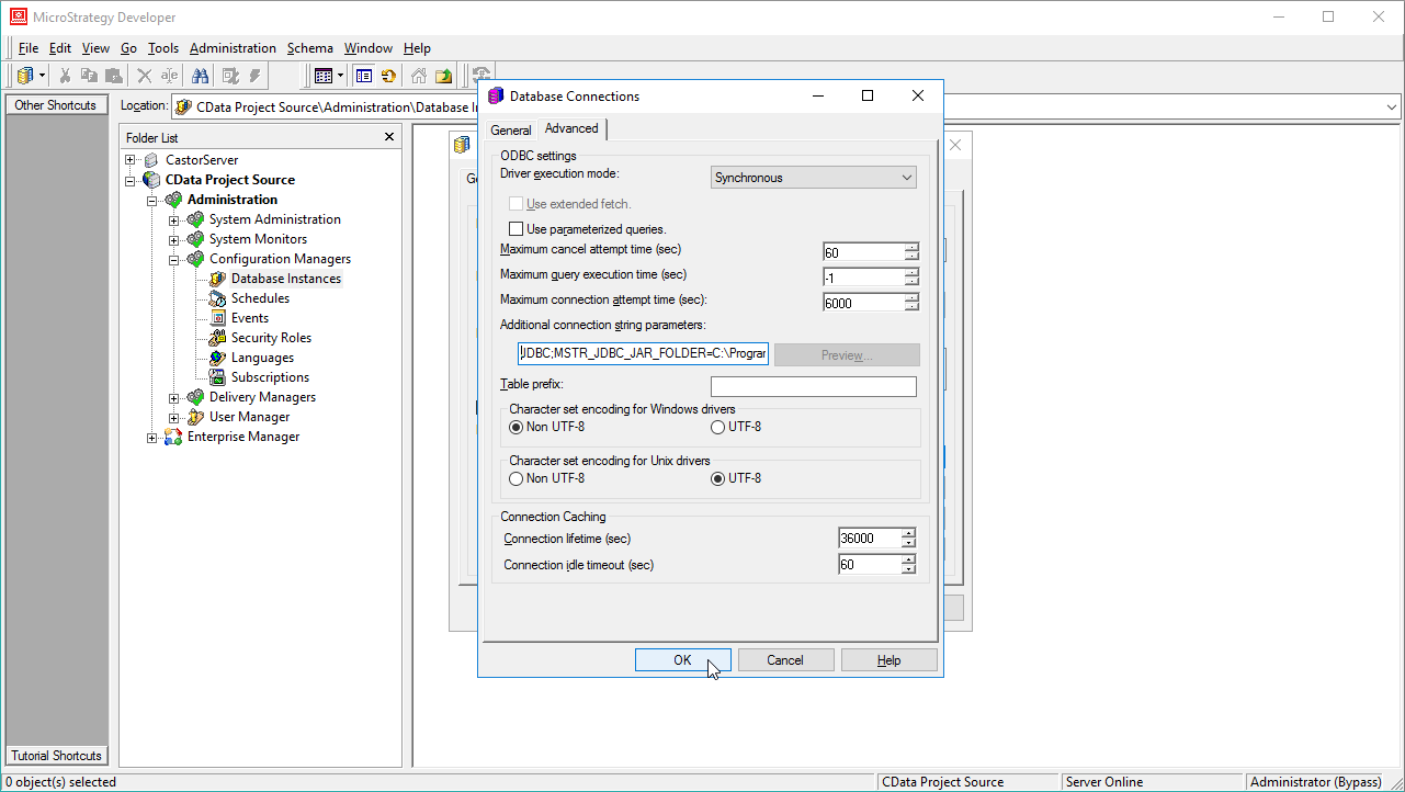Configuring the connection to Business b-ridge データ using JDBC.