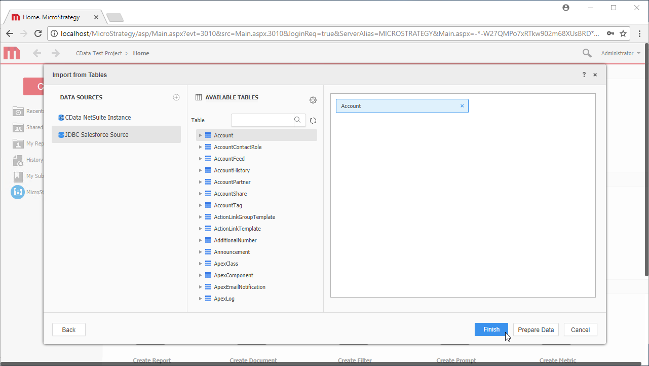 Select tables to import.