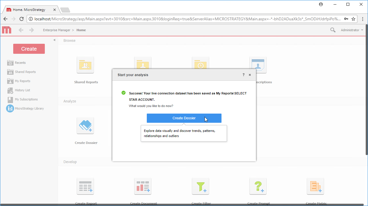 Save the query and create a new dossier.