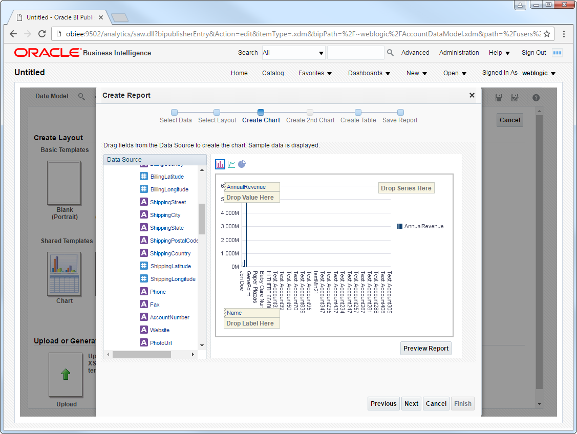 The dimensions and measures for a chart.(Salesforce is shown.)
