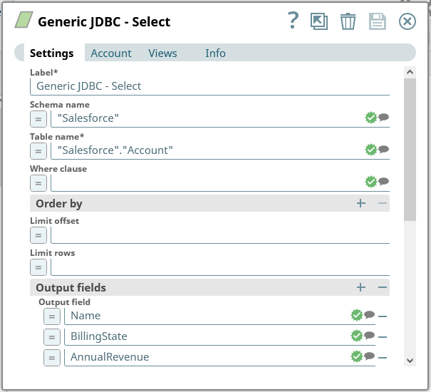 Configuring a Select snap (Salesforce is shown)