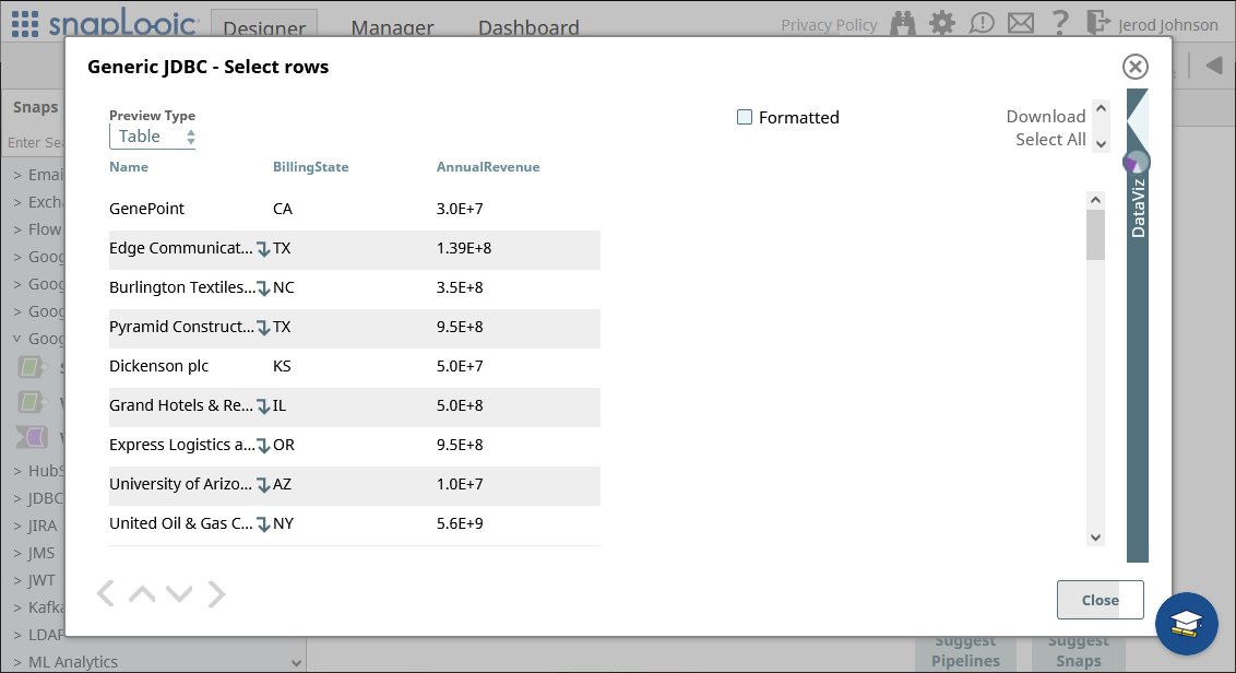 Previewing data (Salesforce is shown).