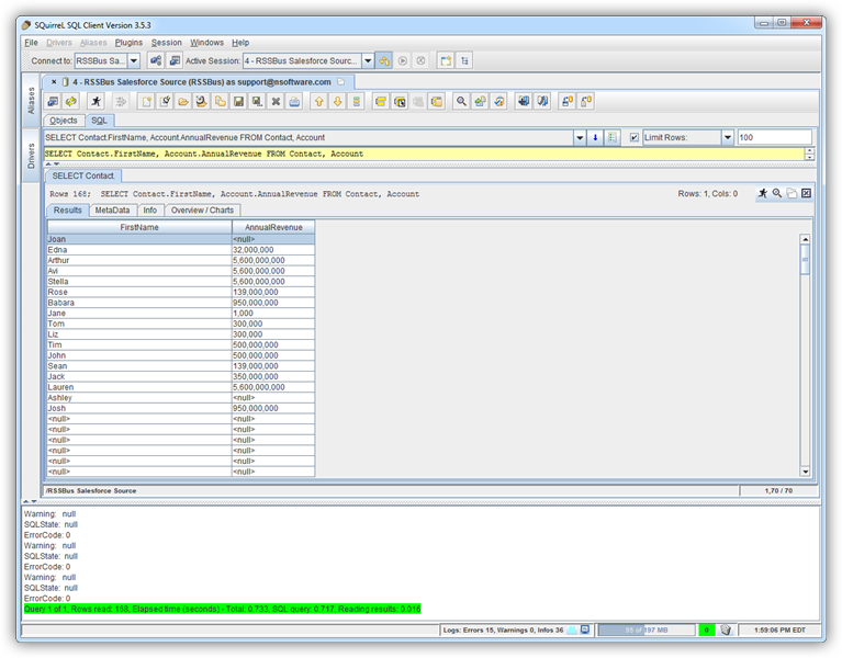 A query and the results.(Salesforce is shown.)