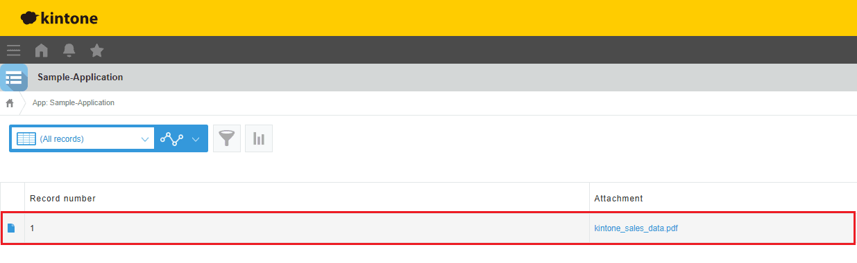 The file is uploaded as a new record in the application