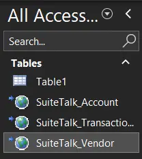 Navigate tables in Navigation Pane