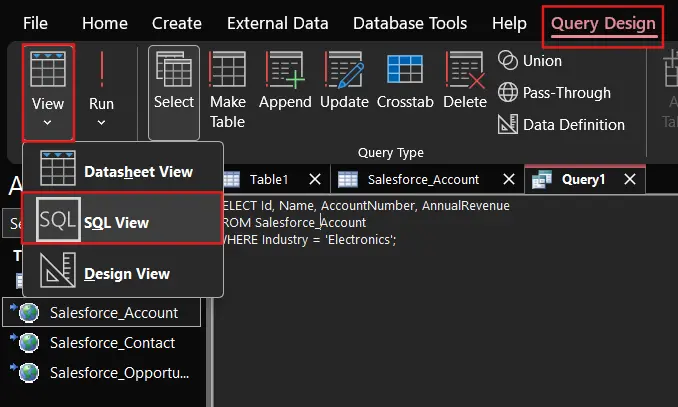 Test new query in Query View