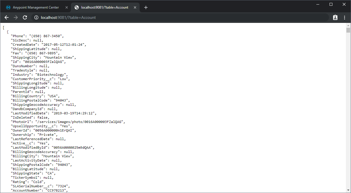 Accessing the Mule Application on the on-premise server.