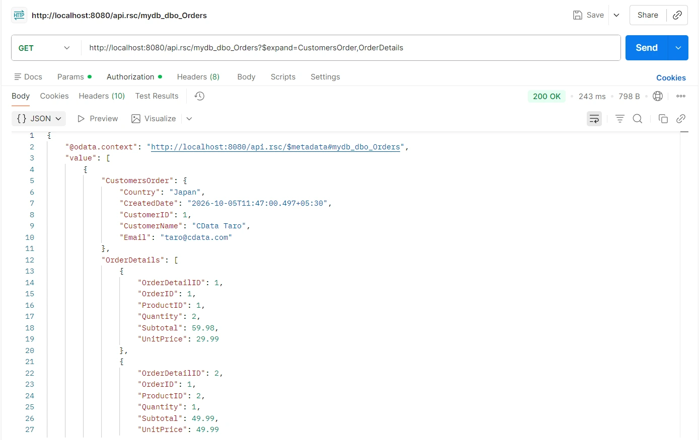 Both CustomersOrder and OrderDetails expanding in a single response Both CustomersOrder and OrderDetails expanding in a single response