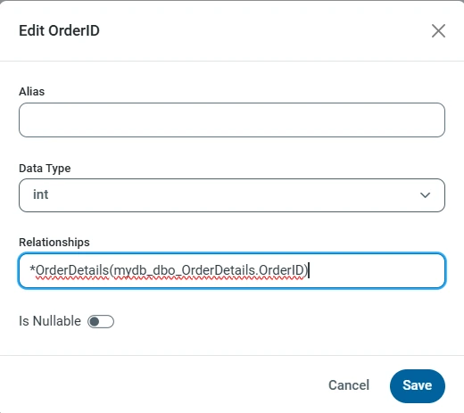 One-to-many relationship defined on OrderID in the Orders table One-to-many relationship defined on OrderID in the Orders table