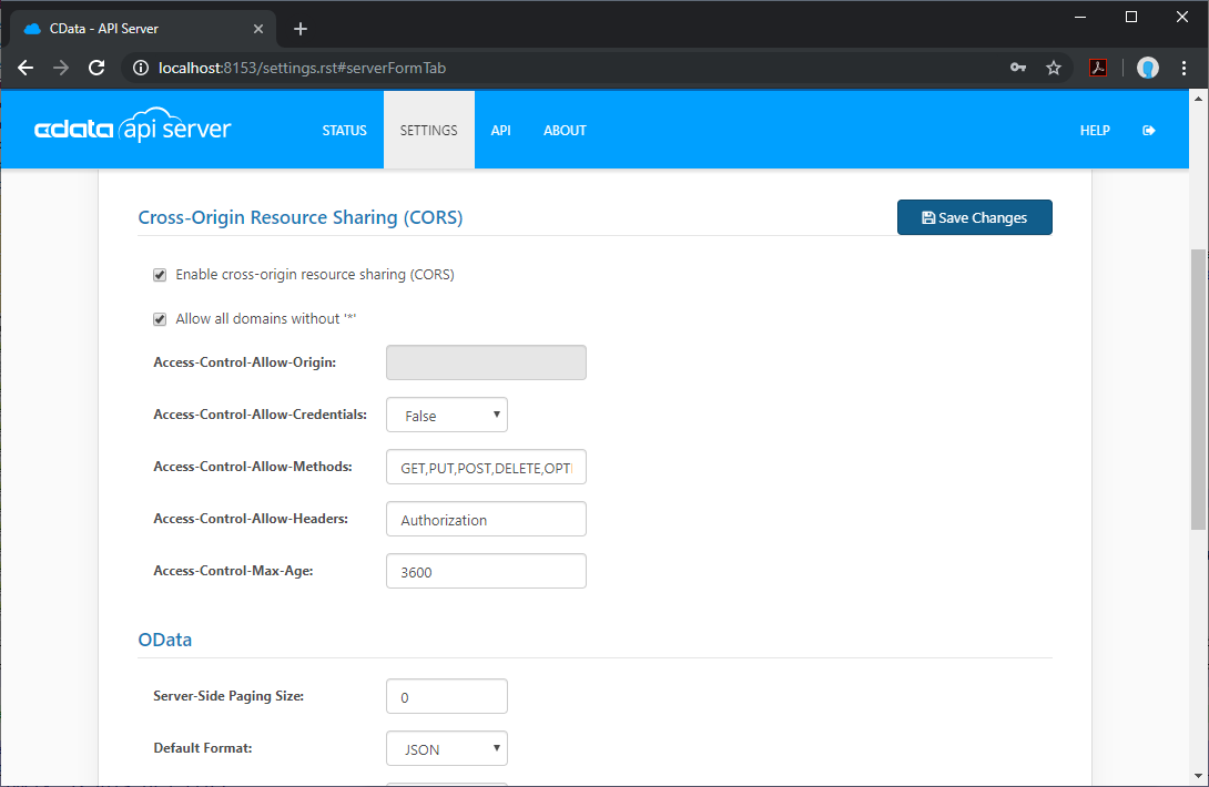 Configuring CORS settings